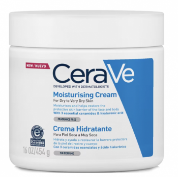 CeraVe® . CREMA HIDRATANTE 454g . Crema hidratante para pieles secas . Agente humectante . 1 Tarro de 1Pieza con 454g
