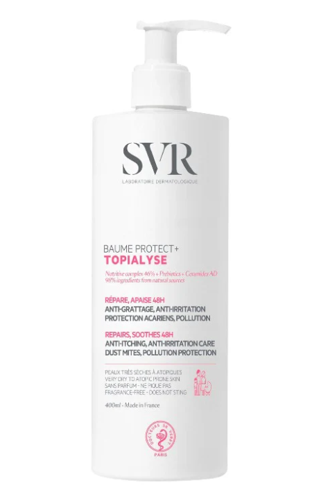 SVR® . TOPIALYSE BAUME PROTECT 400ml . Balsamo para pieles atópica o secas . Tratamiento para dermatitis atópica . 1 Pieza de 1Frasco con bomba con 400ml