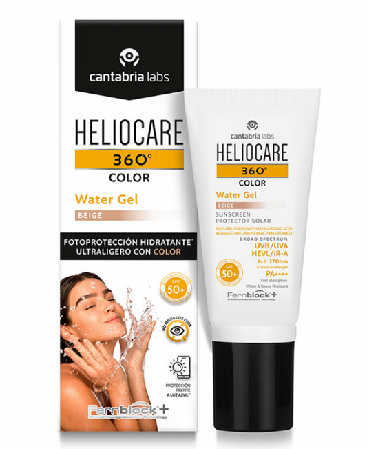 cantabria labs® . HELIOCARE 360° COLOR Water Gel . Protector solar hidratante color beige FPS50+ UVB / UVA / HEVL / IR-A . Protección solar . 1 Caja de 1Frasco con 50ml