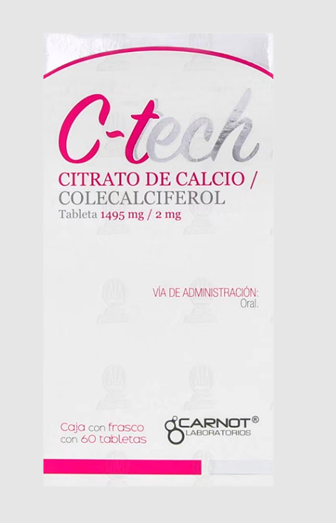 CARNOT® . C-tech . Citrato de Calcio, Colecalciferon 1495 mg/2mg