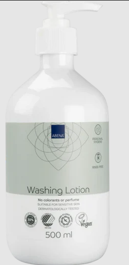 ABENA® . Green - Washing Lotion 500ml . Loción limpiadora . Tratamiento dermatológico . 1 Frasco con bomba de 1Pza con 500ml