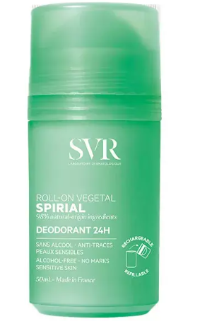 SVR® . SPIRIAL ROLL'ON VEGETAL 50ml . Desodorante sin alcohol antitranspirante intenso 48h. . Tratamiento dermatológico . 1 Pieza de 1Frasco con 50ml