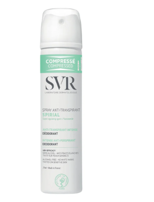 SVR® . SPIRIAL SPRAY ANTI-TRANSPIRANTE 75ml . Comprimidos en 75 ML. Desodorante antitranspirante con sales de aluminio con eficacia 48h. . Tratamiento dermatológico . 1 Pieza de 1Frasco con 75ml