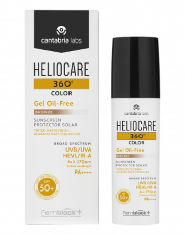 cantabria labs® . HELIOCARE 360° COLOR BRONZE Gel Oil-Free de 50ml . Protector solar hidratante color bronze FPS50+ UVB / UVA / HEVL / IR-A . Protección solar . 1Caja de 1Frasco con 50ml