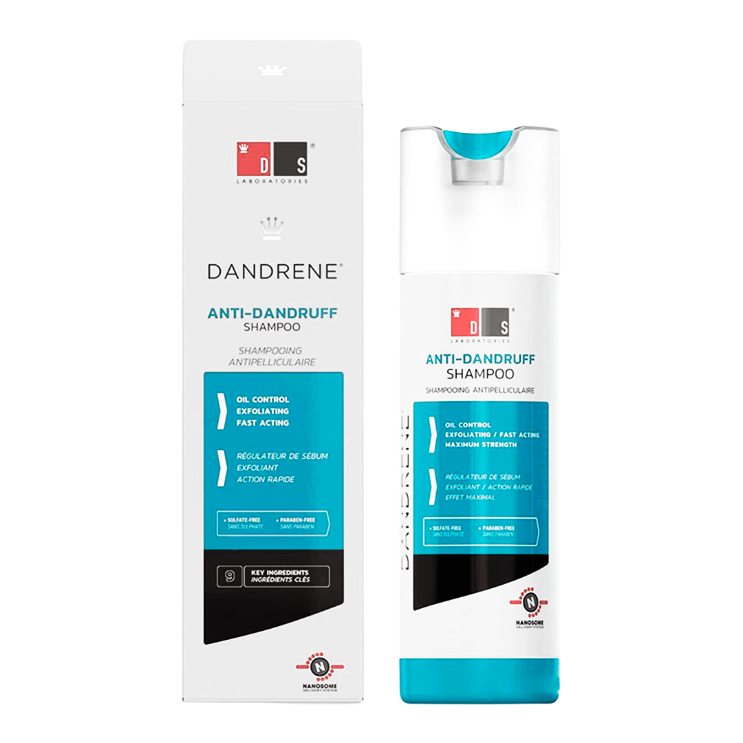 DS | Dandrene® | Anti-Dandruff Shampoo | Shampoo exfoliante anticaspa | Frasco con shampoo con 200ml