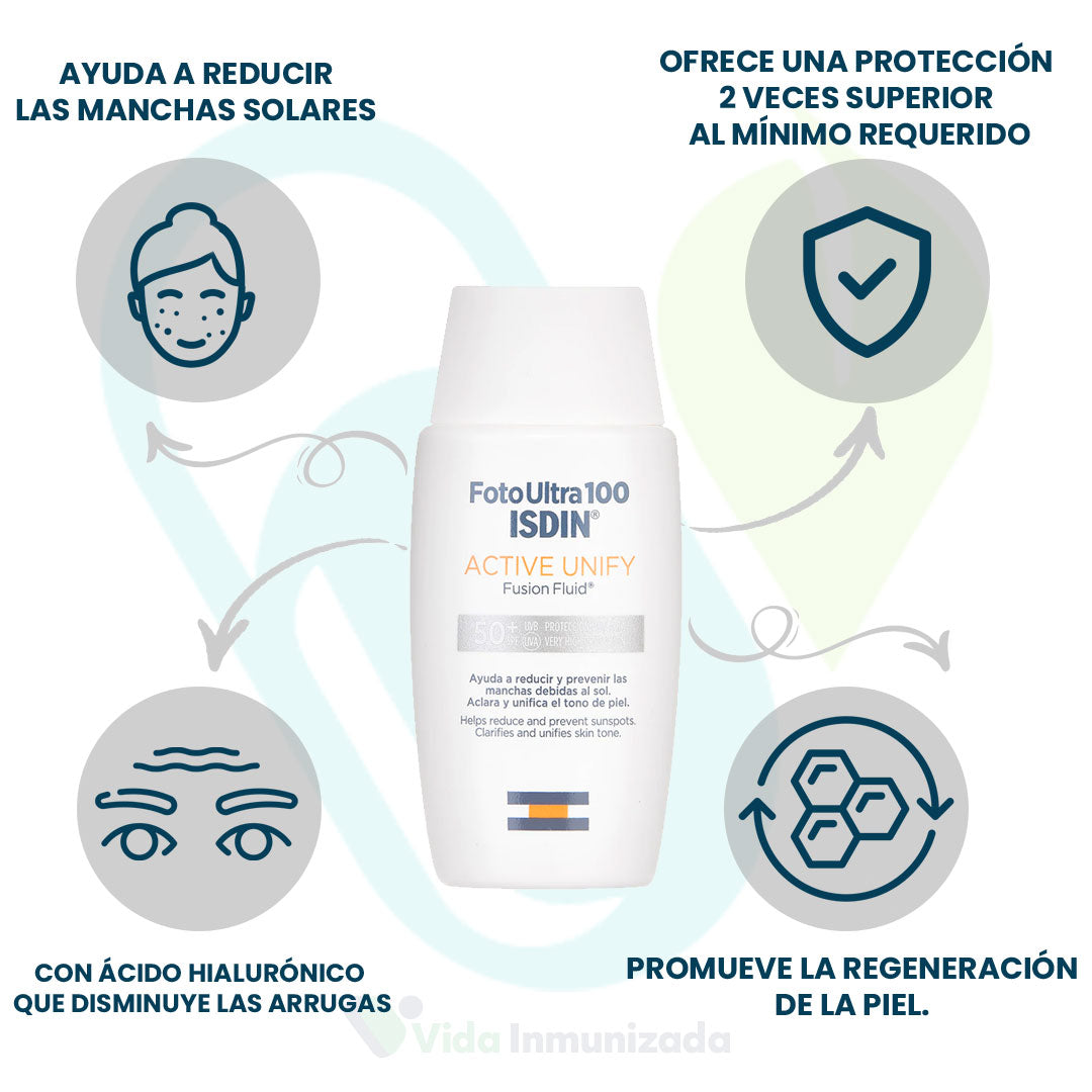 ISDIN | Foto Ultra 100 Fusion Fluid® Active Unify | Protector solar SPF50+ | Frasco con 50ml