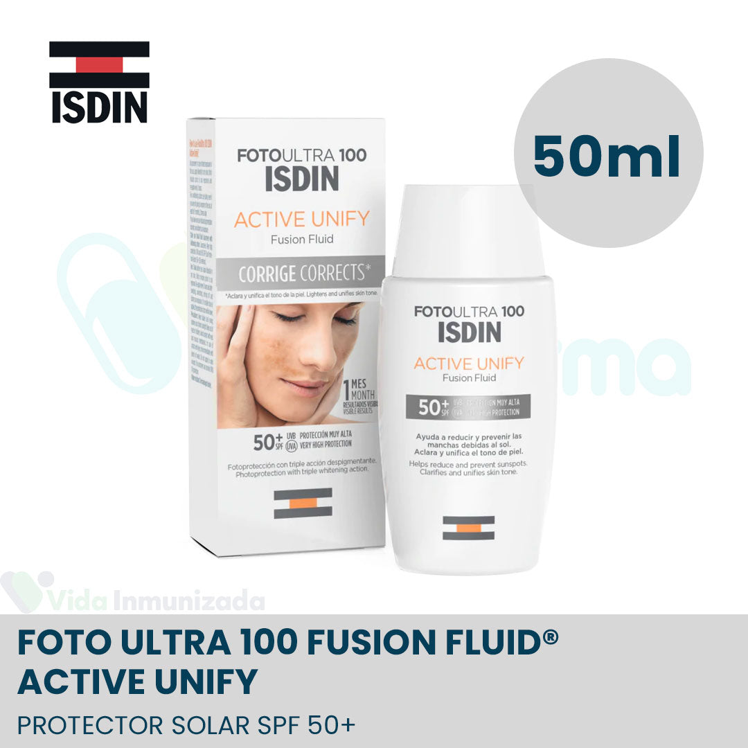 ISDIN | Foto Ultra 100 Fusion Fluid® Active Unify | Protector solar SPF50+ | Frasco con 50ml