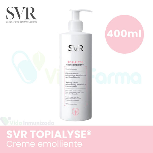 SVR® . TOPIALYSE CREME 400ml . Emoliente para pieles secas . Tratamiento para dermatitis atópica . 1 Pieza de 1Frasco con bomba con 400ml