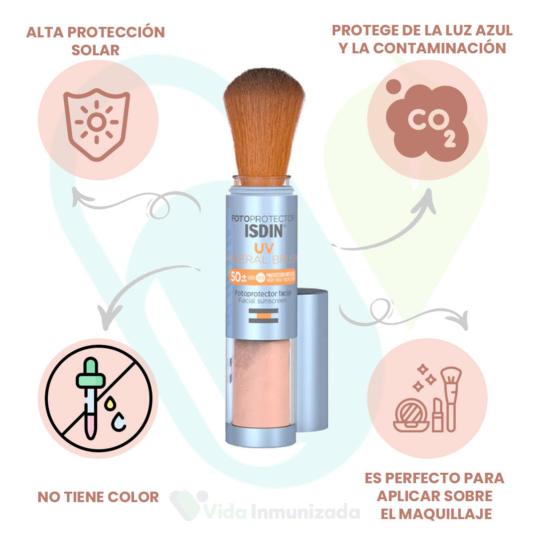 ISDIN | Fotoprotector UV Mineral Brush® | Protector solar SPF 50+ Frasco con aplicador en brocha | Frasco con 2g