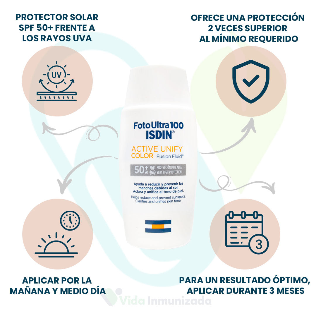 ISDIN | Foto Ultra 100 Active Unify COLOR Fusion Fluid® | Protector solar SPF 50+ | Frasco con 50ml