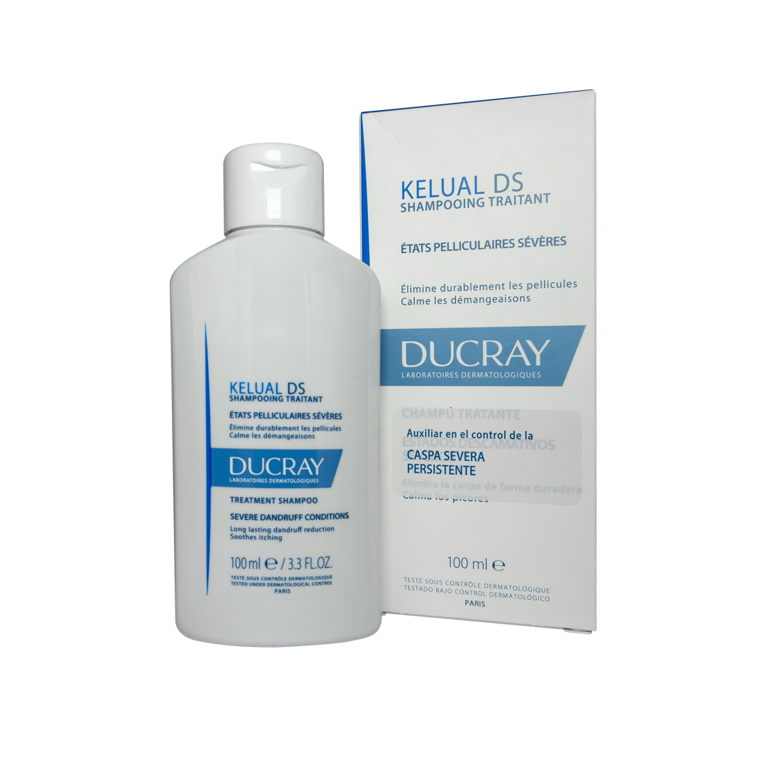 DUCRAY® . KELUAL DS SHAMPOO . Shampoo con Zinc y Keluamida . Tratamiento para dermatitis seborreica . 1 Caja de 1Frasco con 100ml