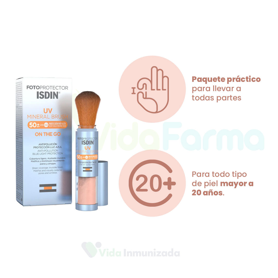 ISDIN | Fotoprotector UV Mineral Brush® | Protector solar SPF 50+ Frasco con aplicador en brocha | Frasco con 2g