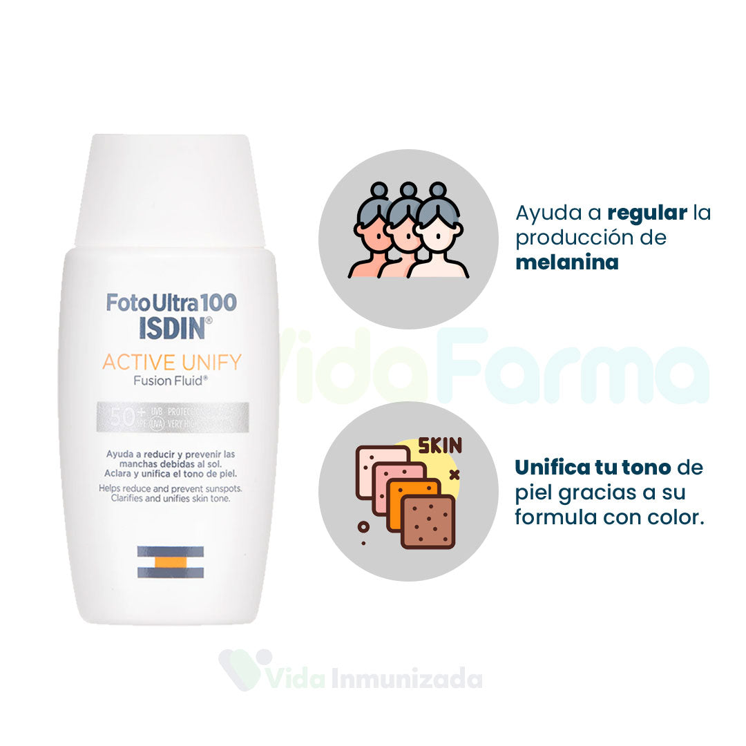 ISDIN | Foto Ultra 100 Fusion Fluid® Active Unify | Protector solar SPF50+ | Frasco con 50ml