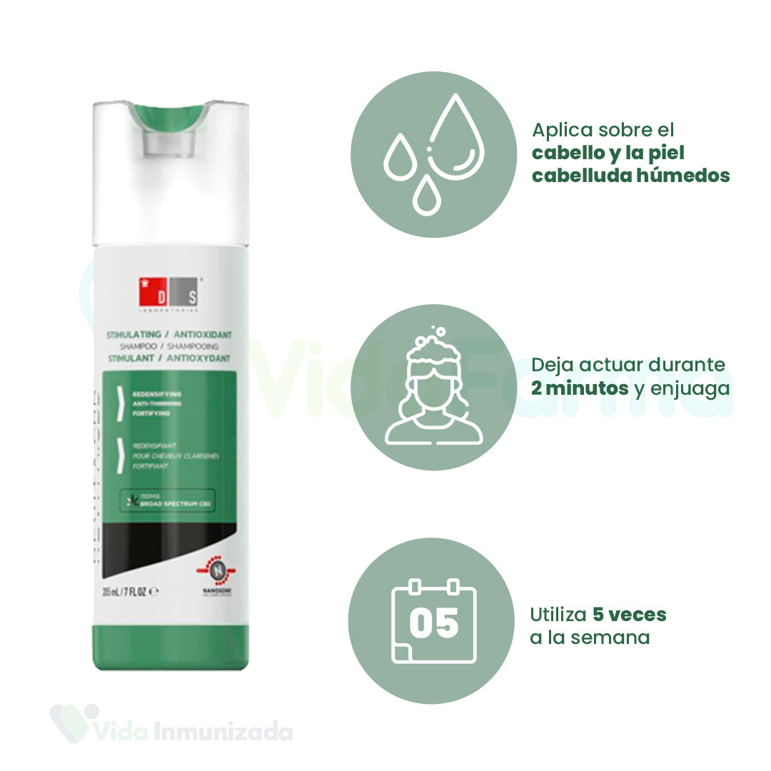 DS . REVITA CBD® . Shampoo anticaída estimulante del cabello con CBD . Frasco con 205ml