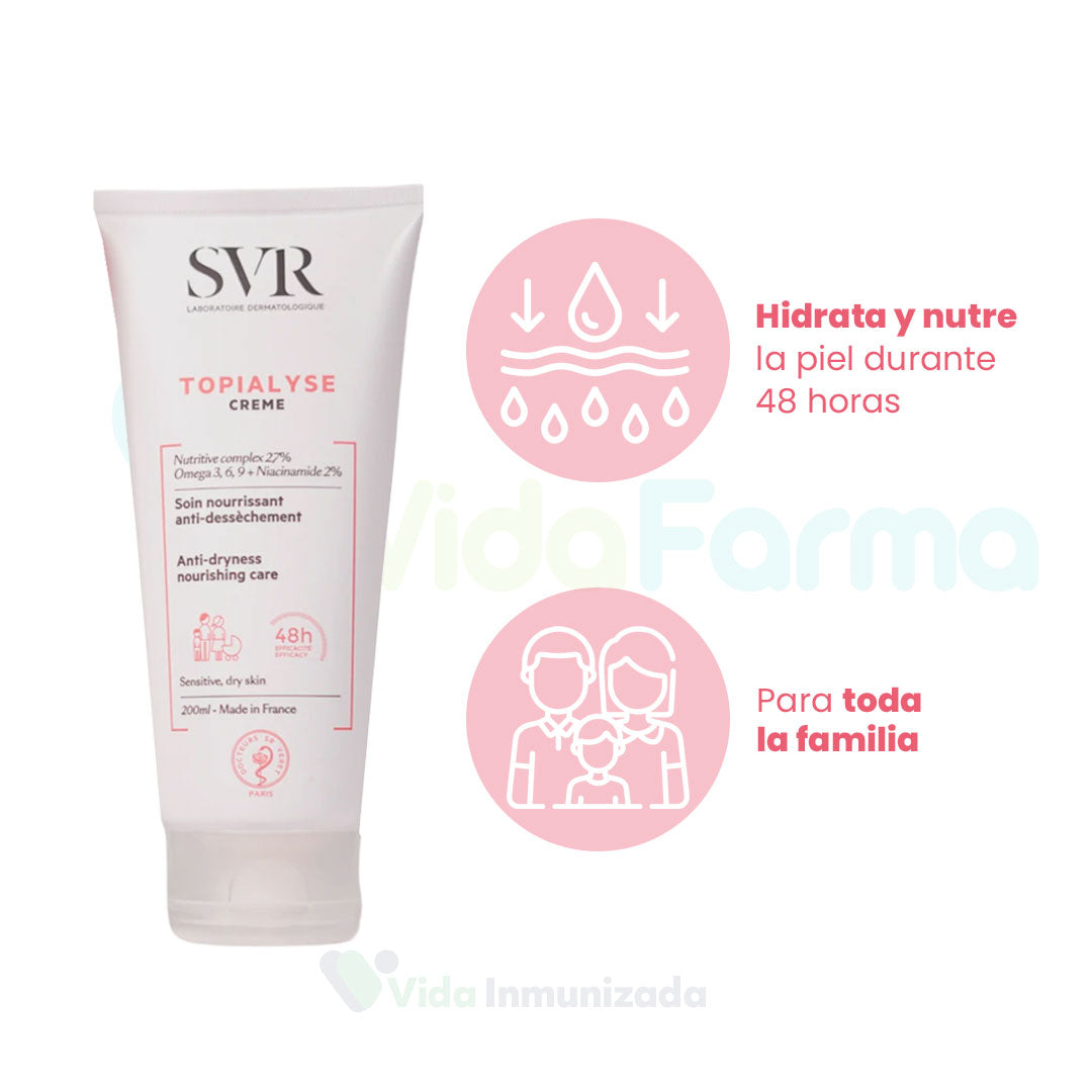 SVR . TOPIALYSE CREME 200ml . Emoliente para pieles secas o atópicas . Tratamiento para dermatitis atópica . 1Frasco con dispensador de 1Pieza de 200 ml