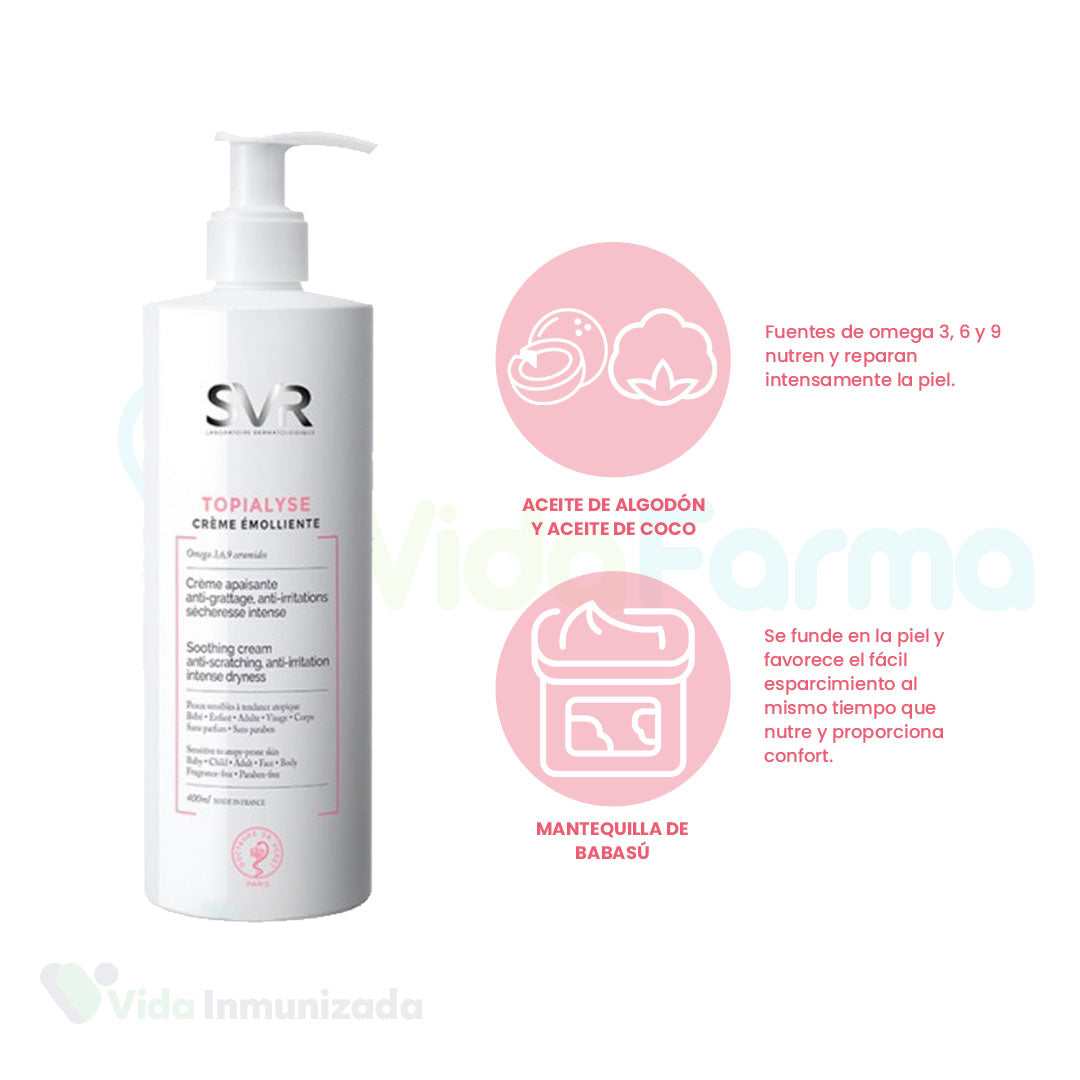 SVR . TOPIALYSE® Creme . Crema emoliente para piel atópica o sensible . Frasco con aplicador con 400ml