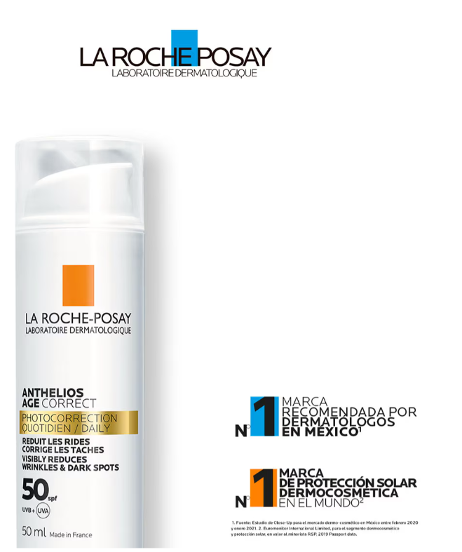 LA ROCHE-POSAY® . Anthelios age correct 50 spf sin color . 1 Caja de 1PZA con 50ml