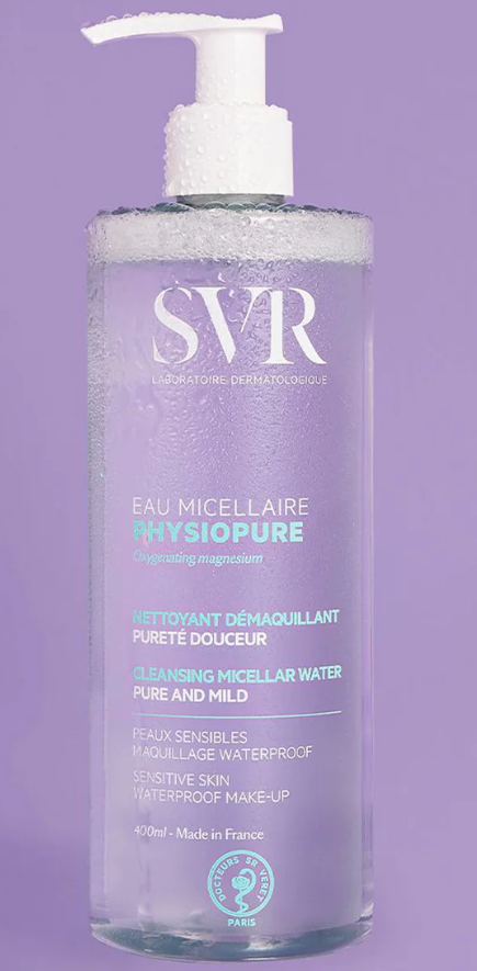 SVR® . PHYSIOPURE EAU MICELLAIRE 400ml . PHYSIOPURE AGUA MICELAR 400 ML Agua micelar desmaquillante para todos los maquillajes, incluso resistentes al agua. . Tratamiento dermatológico . 1 Pieza de 1Frasco con 400ml