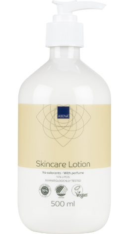 ABENA® . Yellow - Skincare Lotion 500ml . Loción humectante 14% lipidos . Tratamiento para dermatitis atópica . 1 Frasco con bomba de 1Pza con 500ml