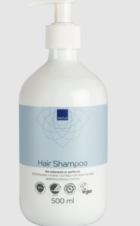 ABENA® . Blue - Hair Shampoo 500ml . Shampoo para cabello . Tratamiento dermatológico . 1 Frasco con bomba de 1Pza con 500ml