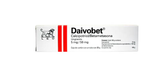 LEO® . Daivobet Ungüento . Calcipotriol/Betametasona 5mg/ 50mg en ungüento. 1 Caja de 1Tubo con 30g