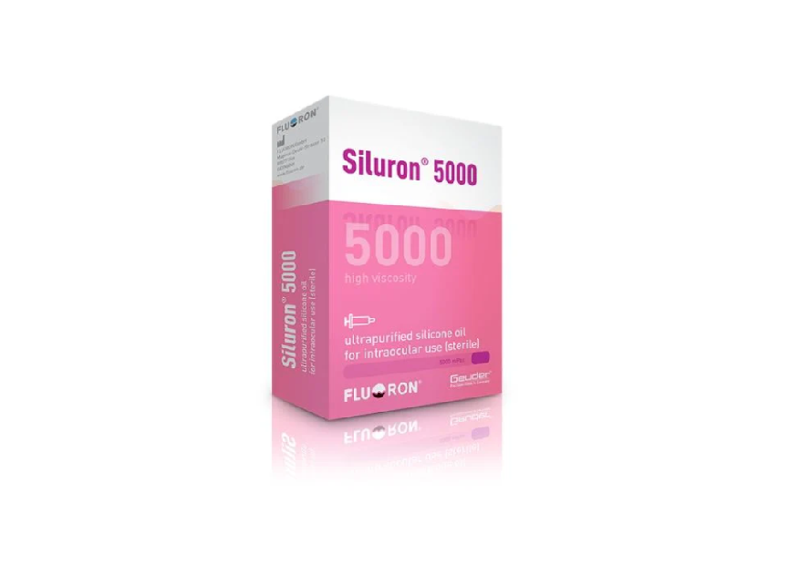 FLUORON® Geuder. Siluron . Aceite de silicona ultra purificado . 1 caja con 1 jeringa de 10ml de Aceite con viscosidad de 5000mPas.