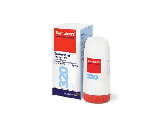 Astra Zeneca® . Symbicort Turbuhaler . Budesonida 320µg/ Formoterol 9µg . 1 Caja de 1Dispositivo inhalador con 60dosis