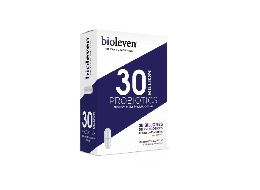 Bioleven . 30 BILLION PROBIOTICS . 30 billones de probióticos .1 Caja de 30Cápsulas con 450mg