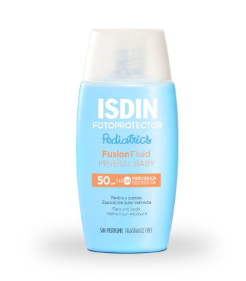 ISDIN® Pediatrics . FUSION FLUID MINERAL BABY . FPS50+ . Foto protector . 1 Caja de 1 Pza con 50ml