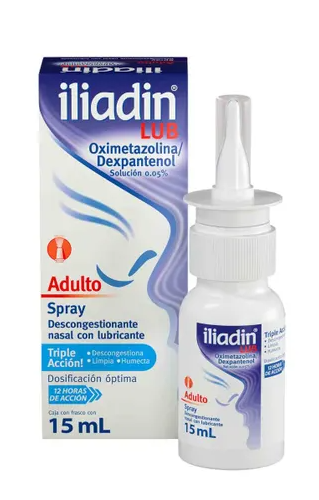 Merck . ILIADIN LUB® ADULTO . Oximetazolina y dexpantenol . Tratamiento respiratorio . 1 Caja de 1Frasco atomizador con 15ml