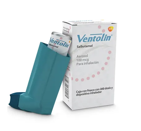 GSK® . Ventolin aerosol . Salbutamol . Tratamiento respiratorio . 1 Caja de 1Frasco con dispositivo inhalador con 200Dosis
