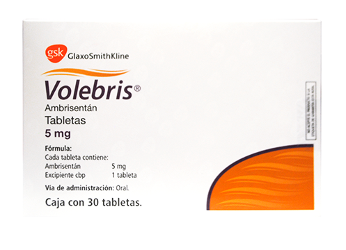 GSK® . Volebris 5mg c/30 tab . Ambrisentan . Tratamiento respiratorio . 1 Caja con 30 Tabletas