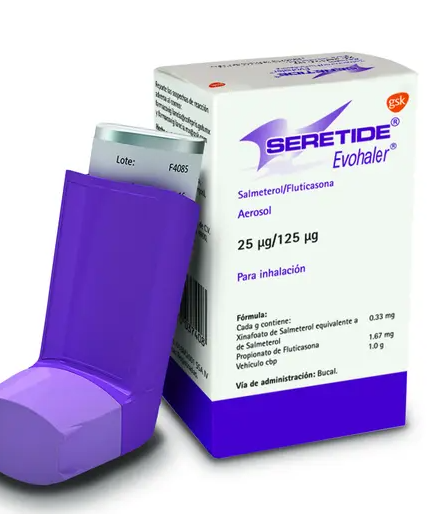 GSK® . Seretide Evohaler . Salmeterol 25µg/ Fluticasona 125µg . Tratamiento respiratorio . 1 Caja de 1Aerosol con 120dosis