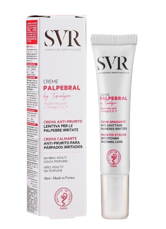 SVR® . TOPIALYSE PALPEBRAL 15ml . Calma y protege de las agresiones externas limitando la aparición de irritaciones . Tratamiento dermatológico . 1 Pieza de 1Tubo con 15ml