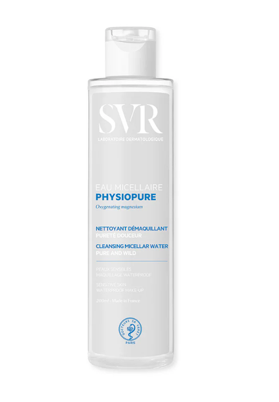 SVR® . PHYSIOPURE EAU MICELLAIRE 200ml . PHYSIOPURE AGUA MICELAR 200 ML Agua micelar desmaquillante para todos los maquillajes, incluso resistentes al agua. . Tratamiento dermatológico . 1 Pieza de 1Tubo con 200ml