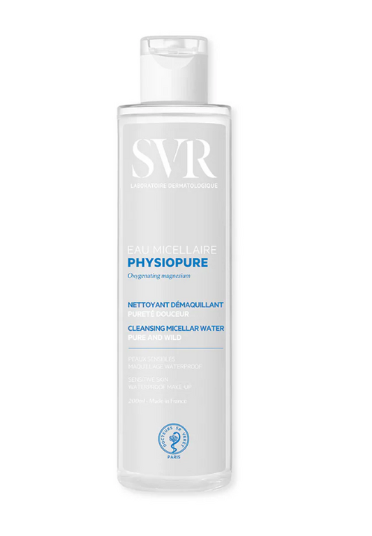 SVR® . PHYSIOPURE EAU MICELLAIRE 200ml . PHYSIOPURE AGUA MICELAR 200 ML Agua micelar desmaquillante para todos los maquillajes, incluso resistentes al agua. . Tratamiento dermatológico . 1 Pieza de 1Tubo con 200ml