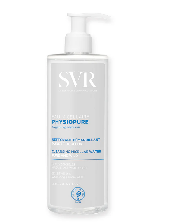 SVR® . PHYSIOPURE EAU MICELLAIRE 400ml . PHYSIOPURE AGUA MICELAR 400 ML Agua micelar desmaquillante para todos los maquillajes, incluso resistentes al agua. . Tratamiento dermatológico . 1 Pieza de 1Frasco con 400ml
