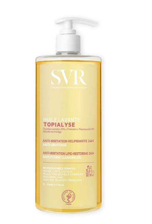 SVR® . TOPIALYSE HUILE LAVANTE 1lt . Aceite limpiador rico en activos hidratantes . Tratamiento para dermatitis atópica . 1 Pieza de 1Frasco con 1L