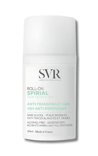SVR® . SPIRIAL ROLL'ON 50ml . Desodorante sin alcohol antitranspirante intenso 48h . Tratamiento dermatológico . 1 Pieza de 1Frasco con 50ml