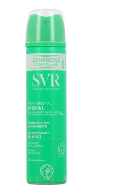 SVR® . SPIRIAL SPRAY VEGETAL 75ml . SPIRIAL SPRAY 150 ML comprimidos en 75 ML. Desodorante antitranspirante sin sales de aluminio con eficacia 48h. . Tratamiento dermatológico . 1 Pieza de 1Frasco con 75ml