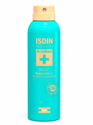 ISDIN® TEEN SKIN . Acniben + Body Spray 150ml . Spray para reduccion De Granos Corporales . Tratamiento antiacné . 1 Frasco con atomizador de 1Frasco con 150ml