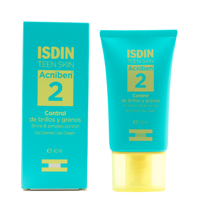 ISDIN® TEEN SKIN . Acniben 2 Gel Crema Facial 40ml . Gel crema facial para el control de brillos y granos . Tratamiento antiacné . 1 Caja de 1Tubo con 40ml