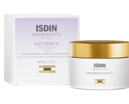 ISDIN® ISDINCEUTICS . RENEW GLICOISDIN 15 MODERATE Crema 50g . Crema con Acido Glicólico 15% exfoliante . Agentes queratolíticos . 1 Caja de 1Frasco con dosificador con 50g