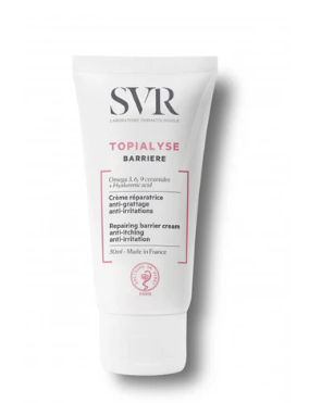 SVR® . TOPIALYSE BARRIERE 50ml . Gel que repara, protege y actúa con efecto barrera resistente al agua . Tratamiento dermatológico . 1 Caja de 1Tubo con 50ml