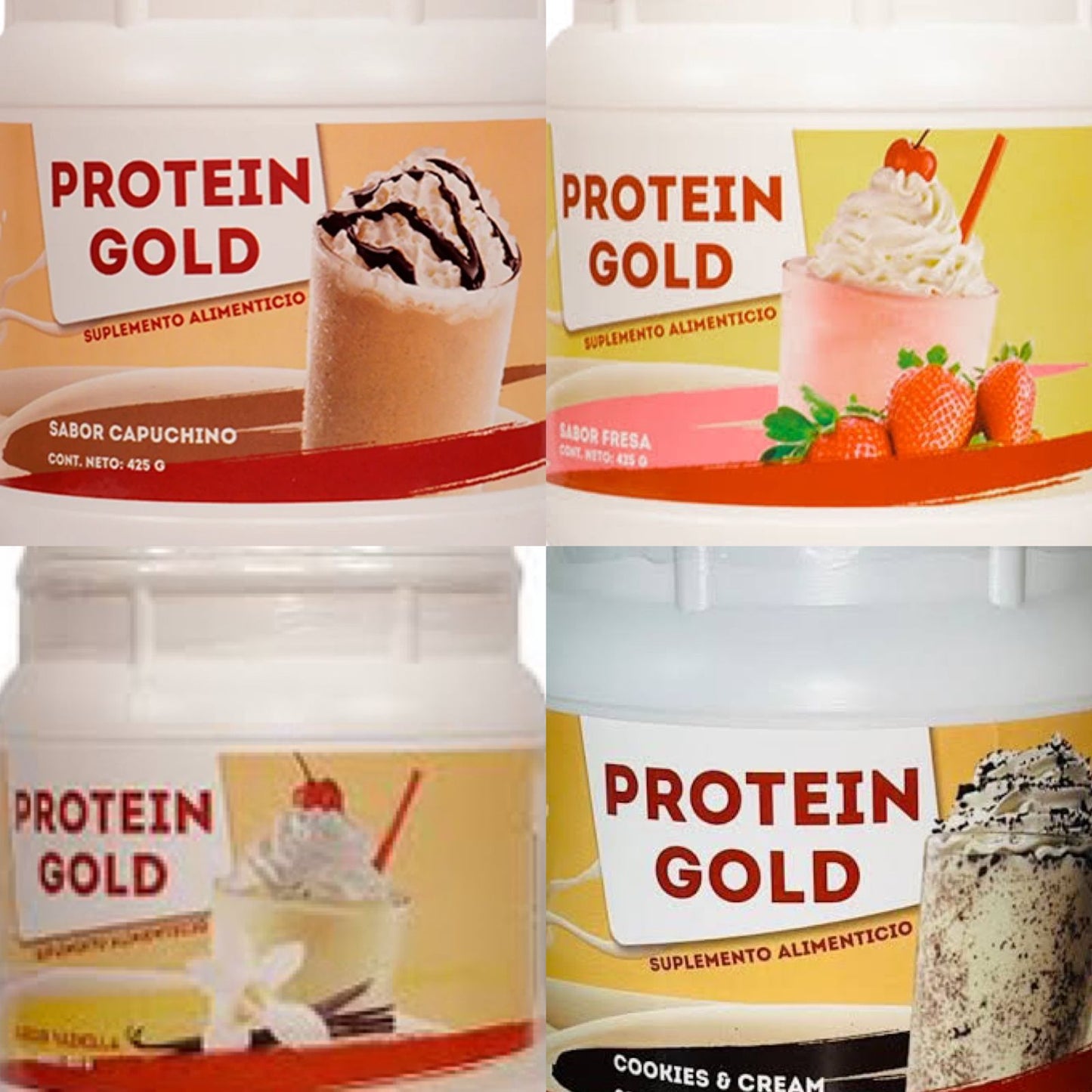 NATURALLY SIMHER | PROTEIN GOLD®  paquete de 4 | Proteína en polvo de alto valor biológico  | 4 Tarros con polvo con 425g