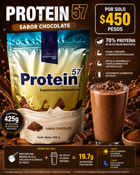 PROTEIN 57 Chocolate | Proteína en polvo sabor Chocolate | Bolsa con polvo con 425g