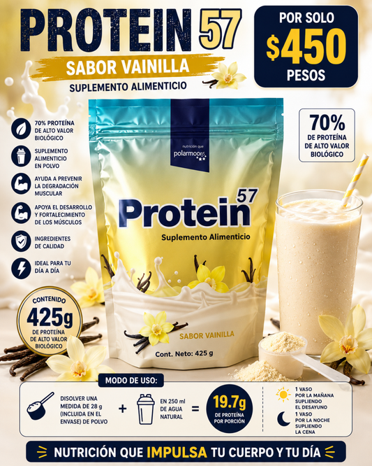 PROTEIN 57 Vainilla | Proteína en polvo sabor Vainilla&nbsp;| Bolsa con polvo con 425g
