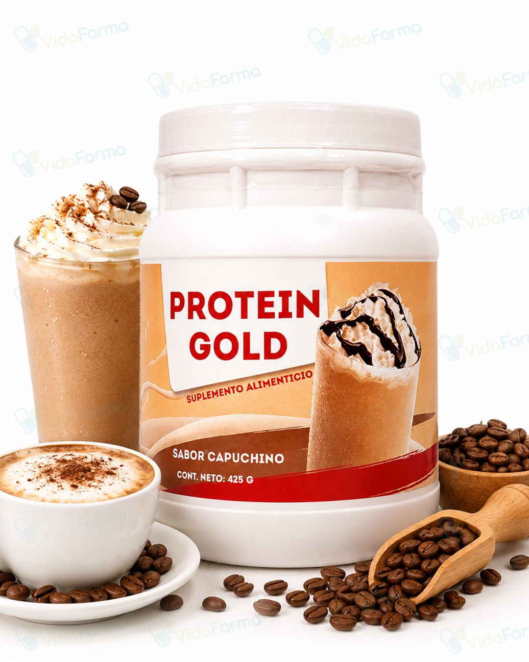 PROTEIN GOLD Capuchino | Proteína en polvo sabor Capuchino | Tarro con polvo con 425g