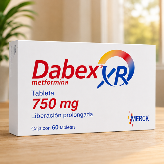 Merck . Dabex XR . Metformina 750mg . Tratamiento endocrinológico . 1 Caja de 60Tabletas con 750mg