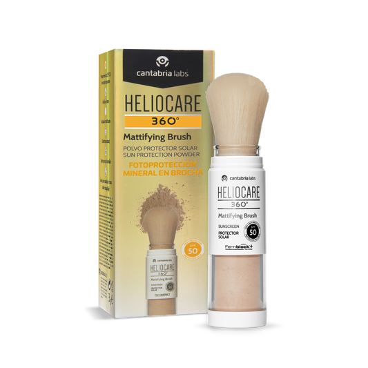 cantabria labs® . HELIOCARE 360° Mattifying Brush . Protector solar mineral en brocha . Protección solar . 1 Caja de 1Frasco con 3g